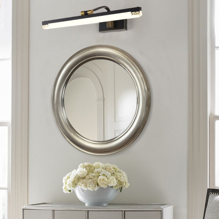Chinese Style Mirror Cabinet Bathroom Wall Lights Black Metal Linear Shade LED Ambient Vanity Lighting