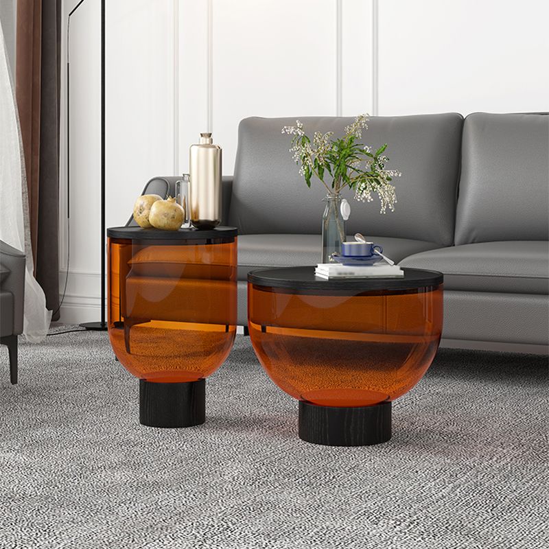 Contemporary Style Round Side End Table Pedestal Glass Side Table