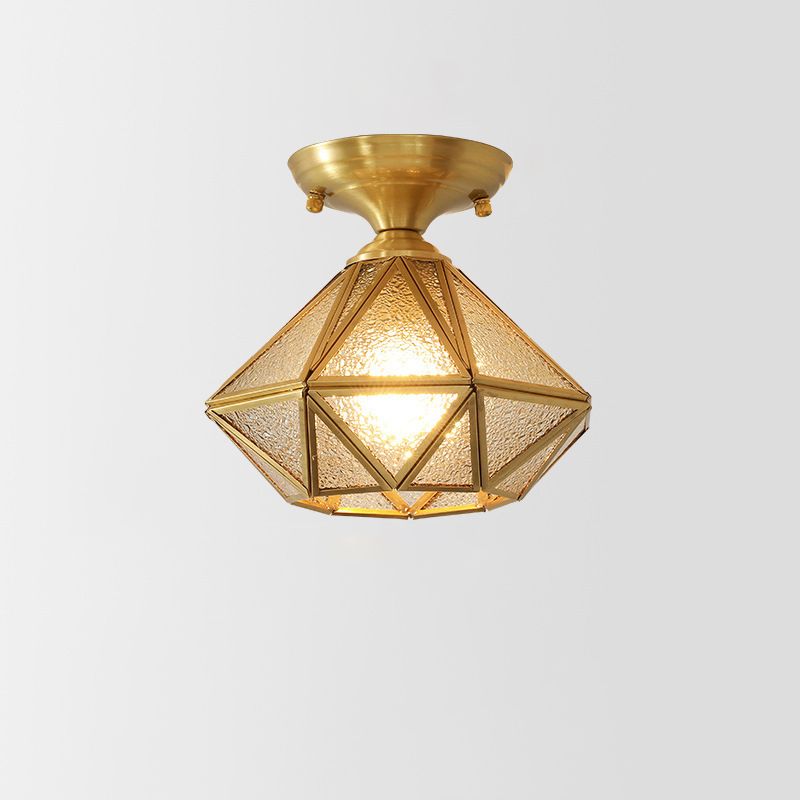 Brass Geometric Ceiling Light in Colonial Style Glass 1-Light Flush Mount