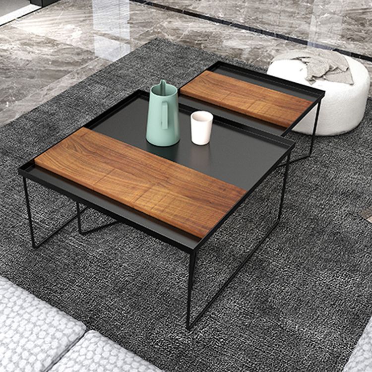 Mid-Century Modern Metal & Wood Coffee Table Cross Legs Cocktail Table Set