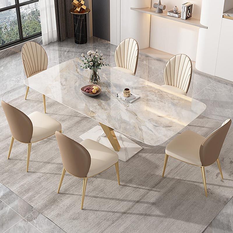Glam Dining Table Set 1/2/5/7 Pcs Rectangle Dining Table with Upholstered Chairs