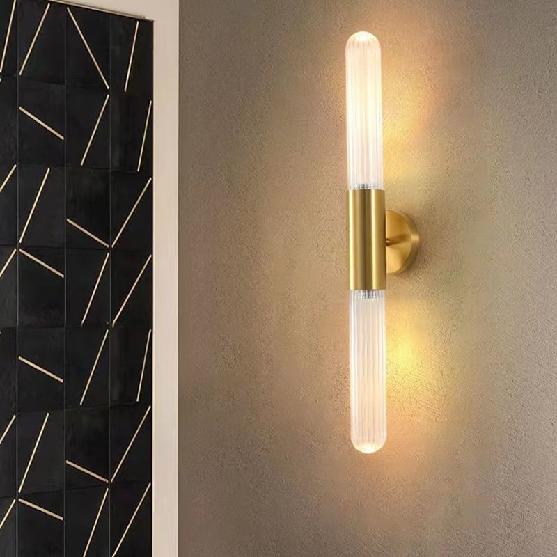 2-Light Golden Wall Mounted Sconce LED Glass Wall Light for Living Room