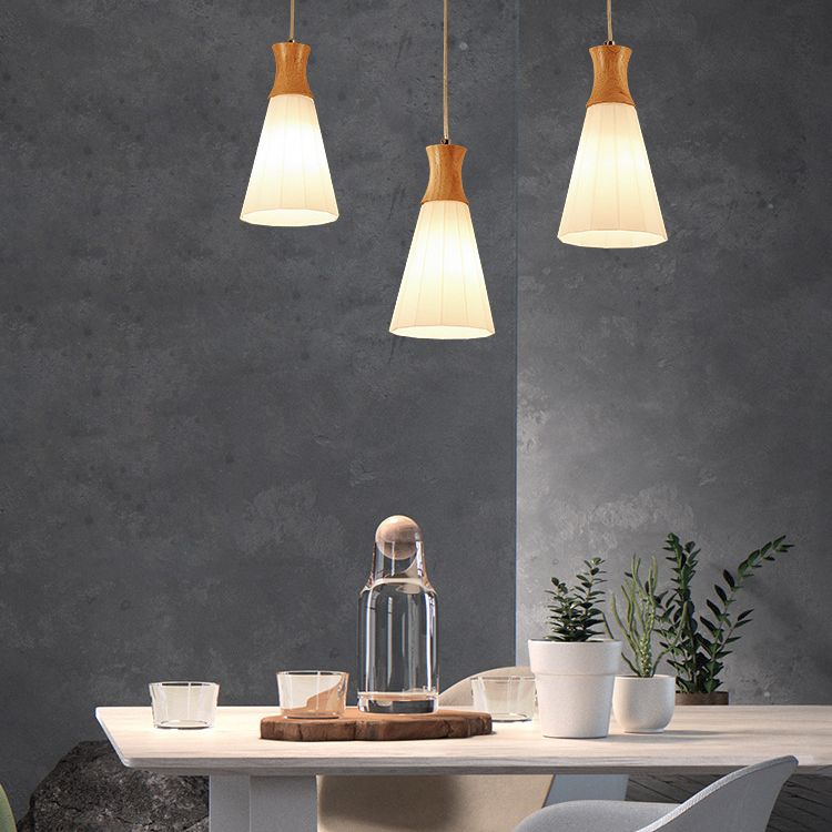White Shaded Pendant Lighting Fixture Nordic Wooden Ceiling Pendant Light for Bedroom