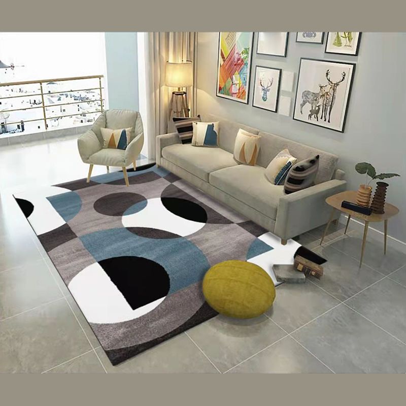 Grey Geometric Carpet Polyester Minimalist Area Rug Washable for Home Docer Rug