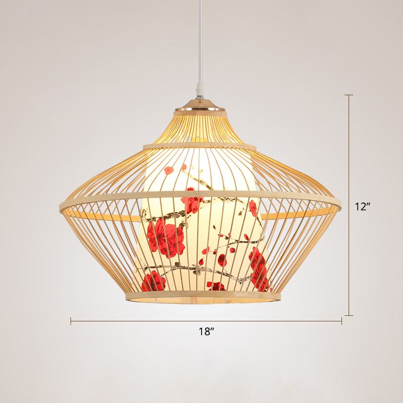 Chinese Style Conical Hanging Lamp Bamboo 1-Light Tea Room Ceiling Pendant Light