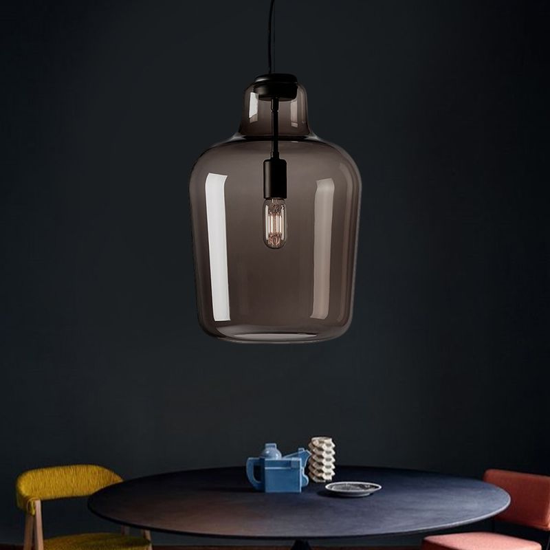 Black Glass Jar Pendant Lamp Contemporary 1 Head Hanging Ceiling Light for Dining Room