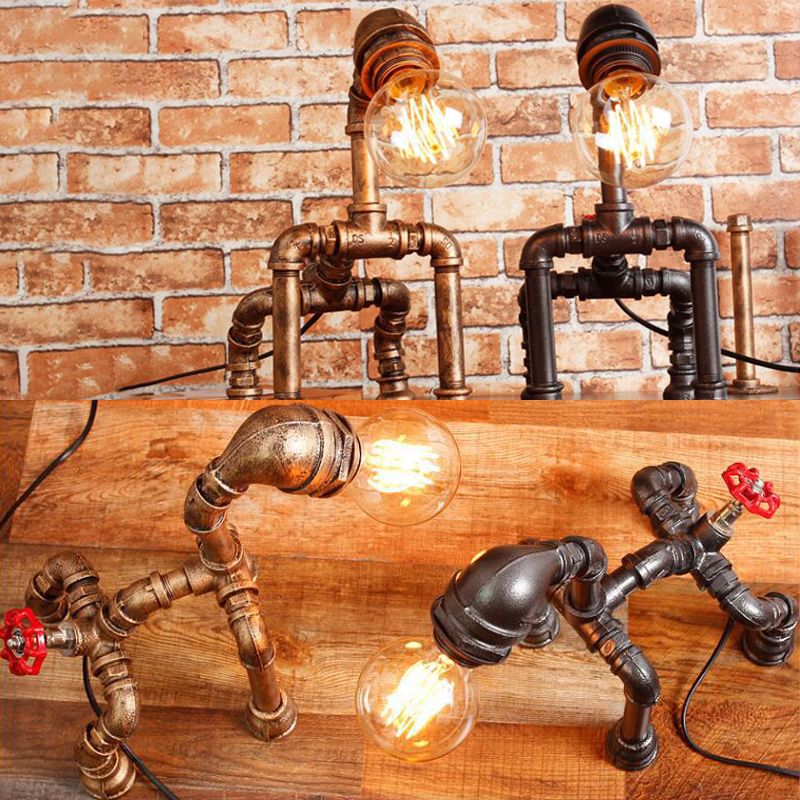 Lámpara de mesa para perros de 1 linda con tubería de agua Black/Bronze Iluminación de mesa de hierro forjado para restaurante