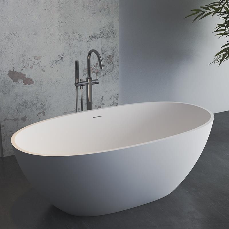 Modern Stone Freestanding Tub Soaking 22.05-inch Tall Bath with Overflow Trim