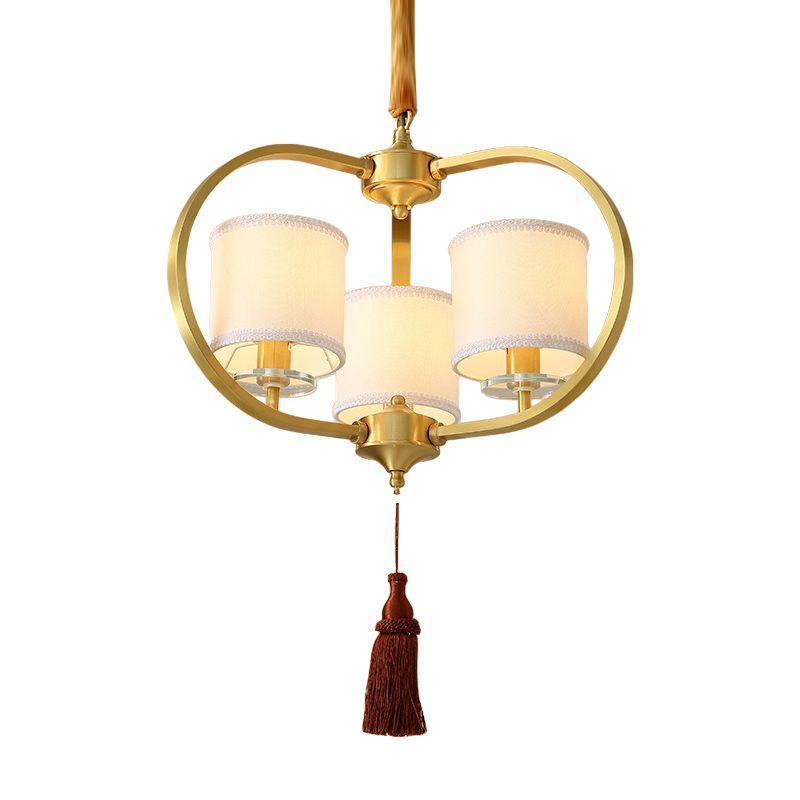 3/6 Lights Dining Room Chandelier Lamp Traditional Brass Ceiling Light with Drum Fabric Shade