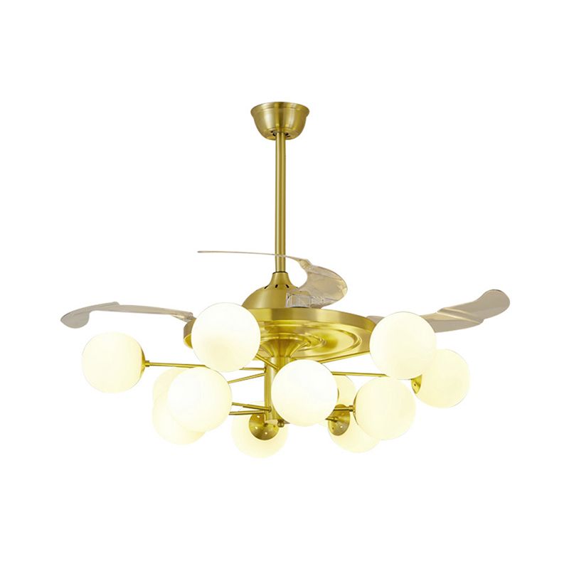 Blatt Acrylhänge Lüfter leichte moderne LED -Halbflush -Halterung für Wohnzimmer, 3 Klingen
