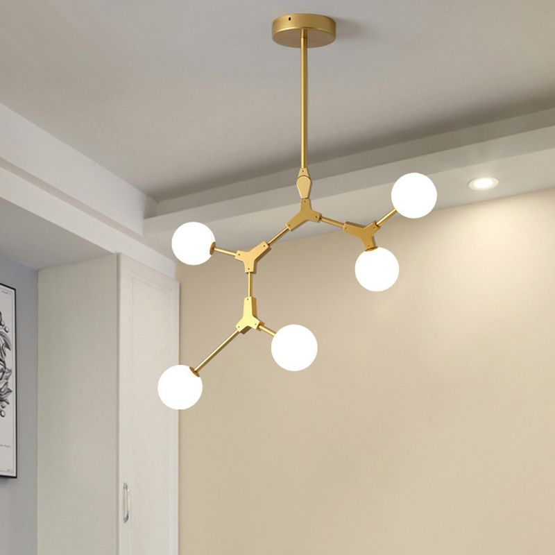 Gold Modern Branch Branch Molecular lampadario molecolare Bianco di vetro Blaccia Aibero appeso per la sala da pranzo in cucina