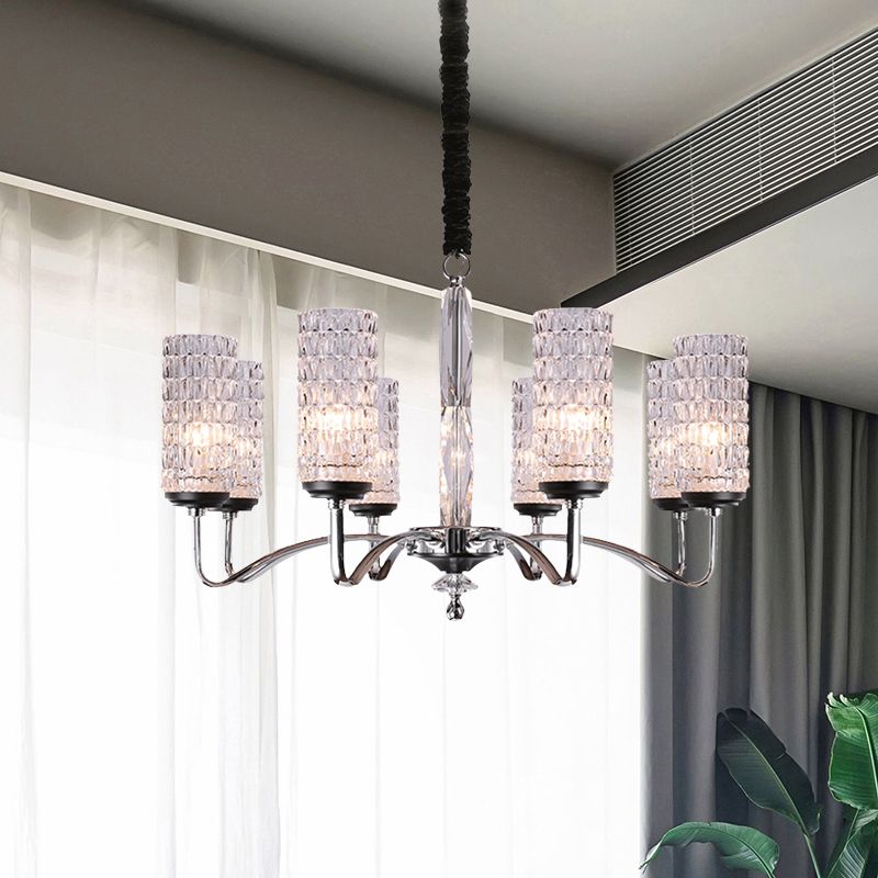 Cilindro de luz colgante de cromo cromado con hoyuelos Cilindro de 8 cabezas Candelero de techo de estilo simple