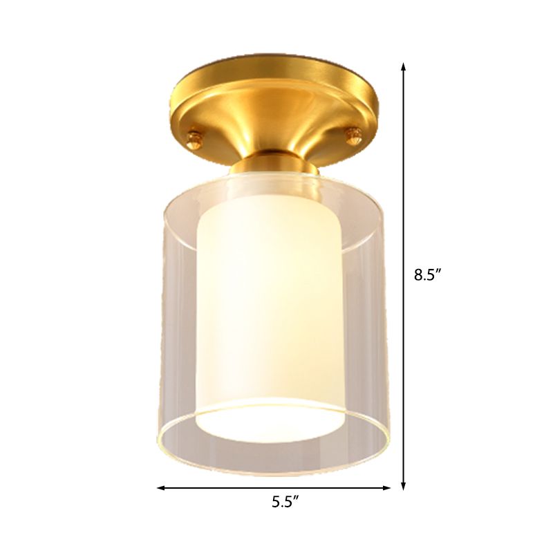 Cilindrische semi-inbouwplafondlamp met gouden afwerking Glas Eenvoudig 1-lamps semi-inbouwlamp voor hal