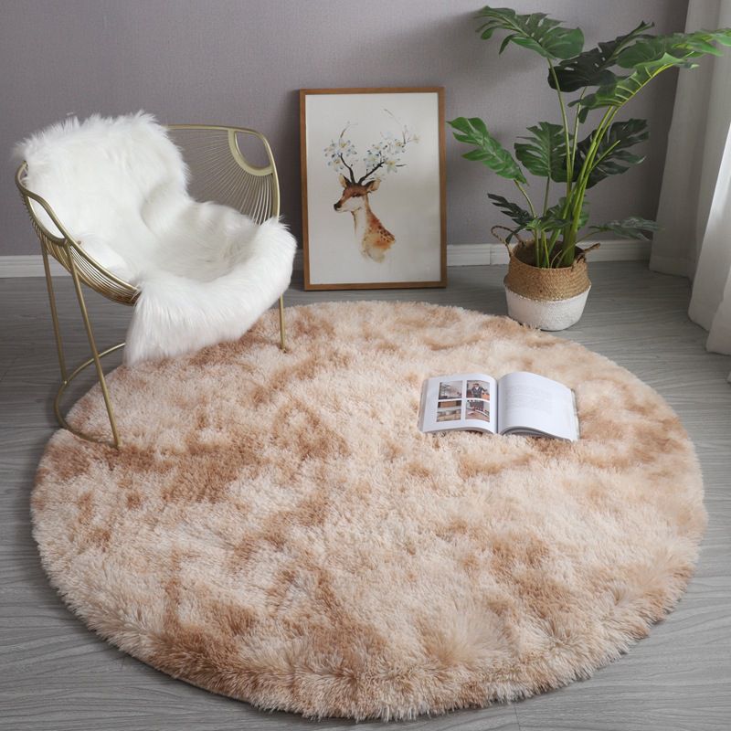Round Plain Area Rug Polyester Carpet Indoor Rug for Sleeping Room Decoration