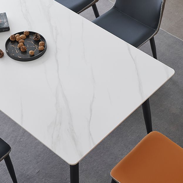 Mesa de comedor rectangular industrial de metal, mesa de piedra sinterizada con patas negras
