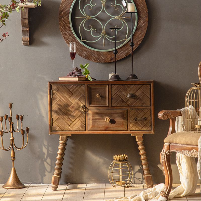 Industrial Rectangle Solid Wood With Doors Cabinet Distressed Wood Accent Cabinet