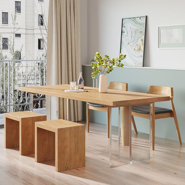 Solid Pine Wood Dining Table Contemporary Dining Table with Double Pedestal Base