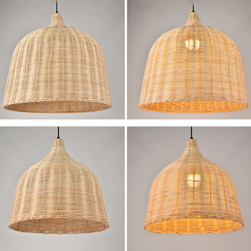 Rattan Domed Hanging Light Fixture Asia Style Pendant Ceiling Light