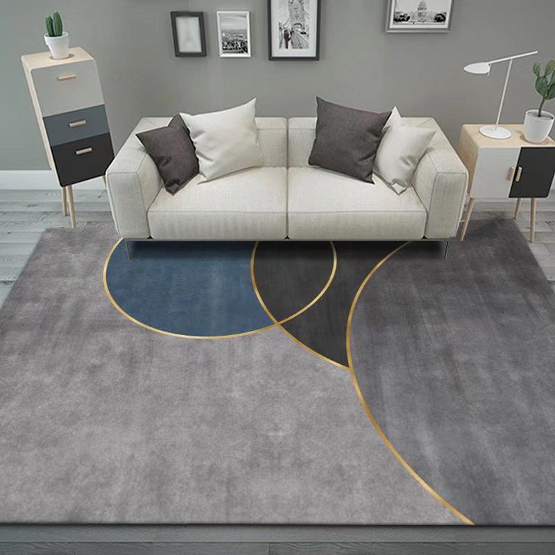 Grey Circle Carpet Polyester Modern Carpet Non-Slip Backing Carpet for Drawing Room