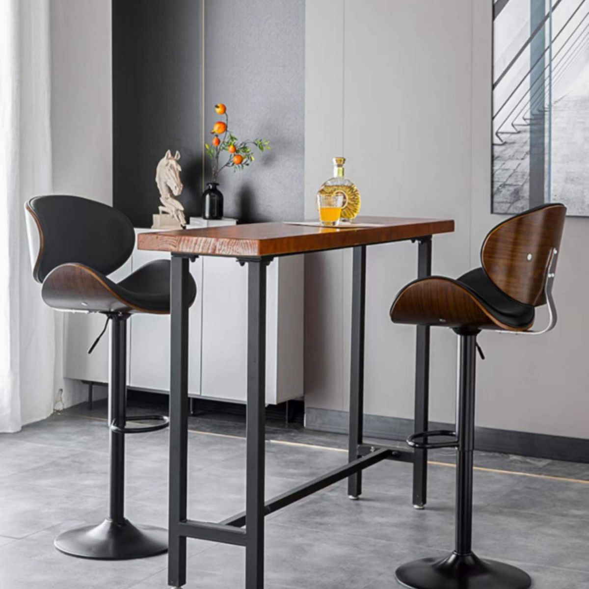 Contemporary Style Bar-stool Adjustable Leather Counter Bar Stool with Metal Legs
