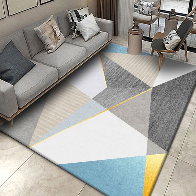 Light Color Geometric Splicing Rug Polyester Carpet Simplicity Washable Indoor Rug for Living Room