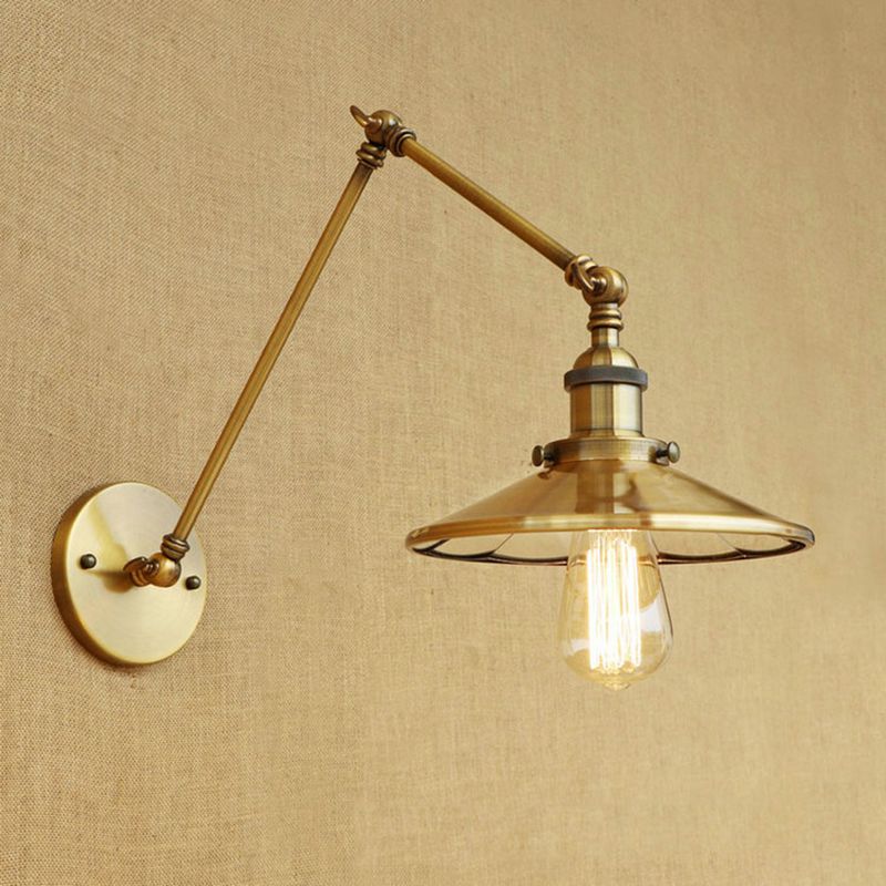 Armlänge Verstellbarer industrieller Stil Metall Wandlampe Untertasse Schatten Vintage Leuchte für Schlafzimmer