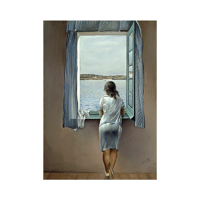 Girl at the Window Art Print Surrealism Excellent Salvador Dali Painting in Blue