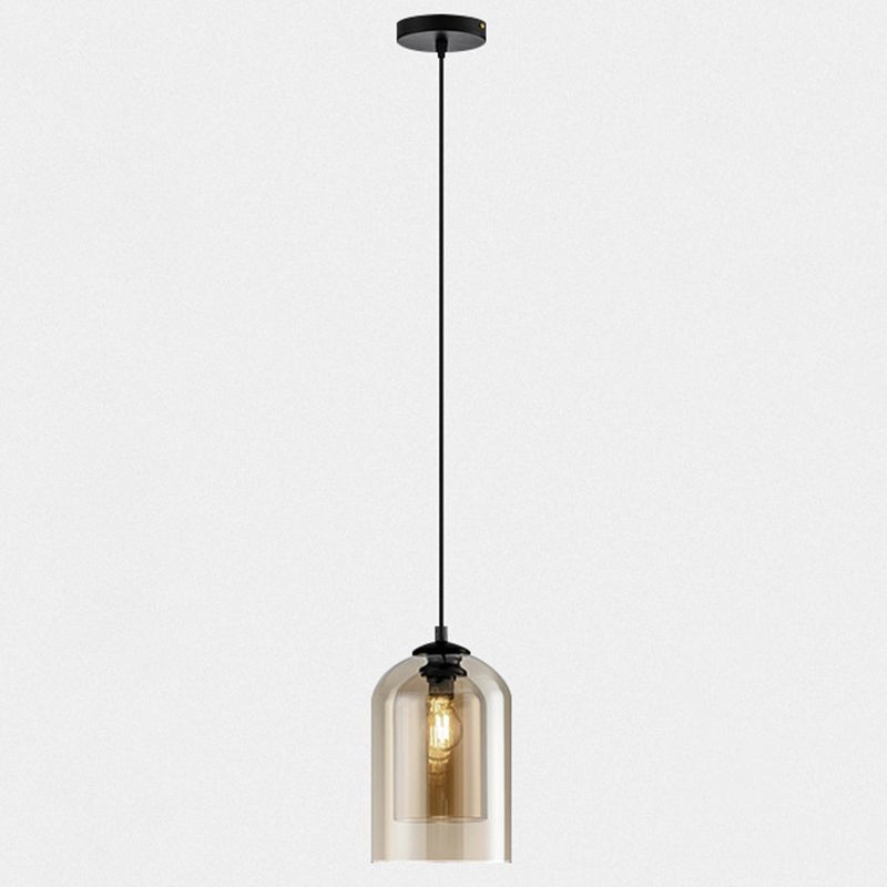 Double Glass Bell Hanging Lamp in Modern Concise Style Lacquered Iron Pendant Light for Bedroom