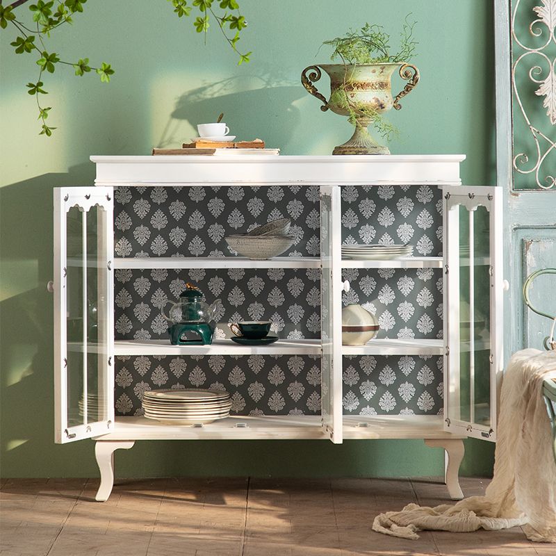 Traditional Solid Wood Curio Cabinet Glass Doors Hutch Buffet for Bedroom
