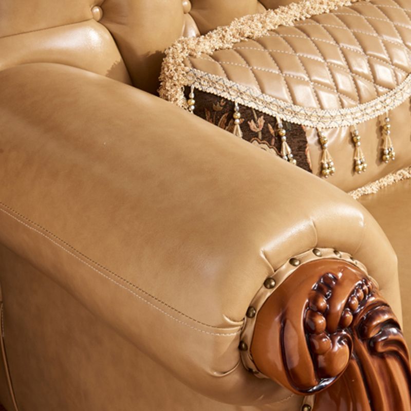 Mid Century Modern Genuine Leather Tufted Back Rolled Arm Sofa For Living Room