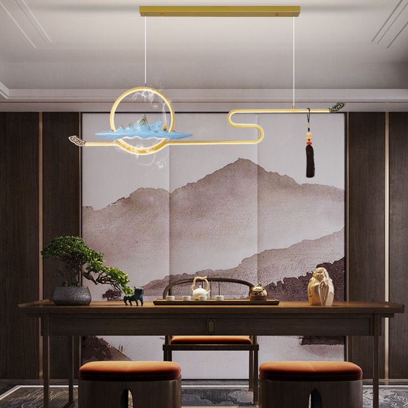 Resina luces colgantes colgantes chinas lámparas colgantes lineales modernas para comedor