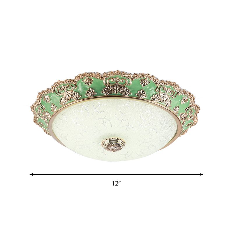 LED Domed Flush Light Traditional Style Green Glass Ceiling Mount Light Fixture, 12"/16"/19.5" Width