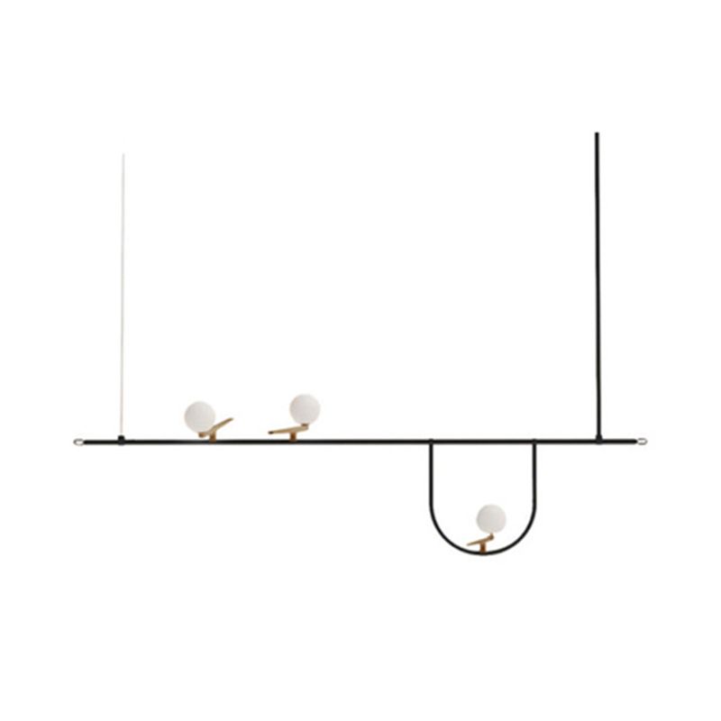 Cream Glass Sphere Island Chandelier Light Artistic Black Ceiling Mounted Light Fixture