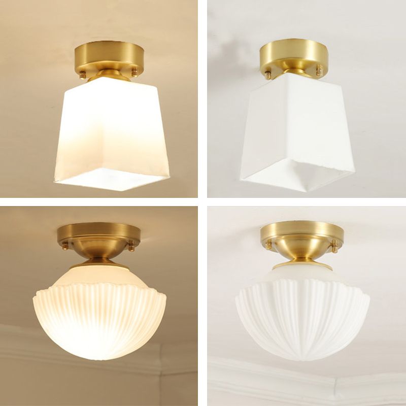 1-Light Ceiling Lamp Simple Ceiling Mount Light with Glass Shade for Aisle
