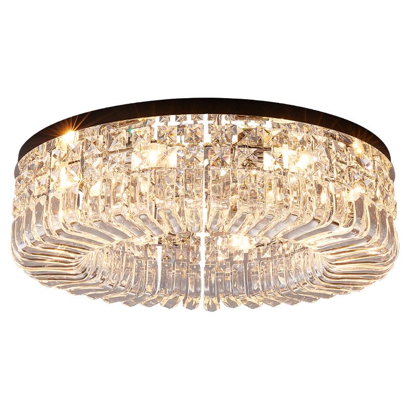 Round Ceiling Lamp Nordic Crystal Flush Mount Light Fixture for Bedroom