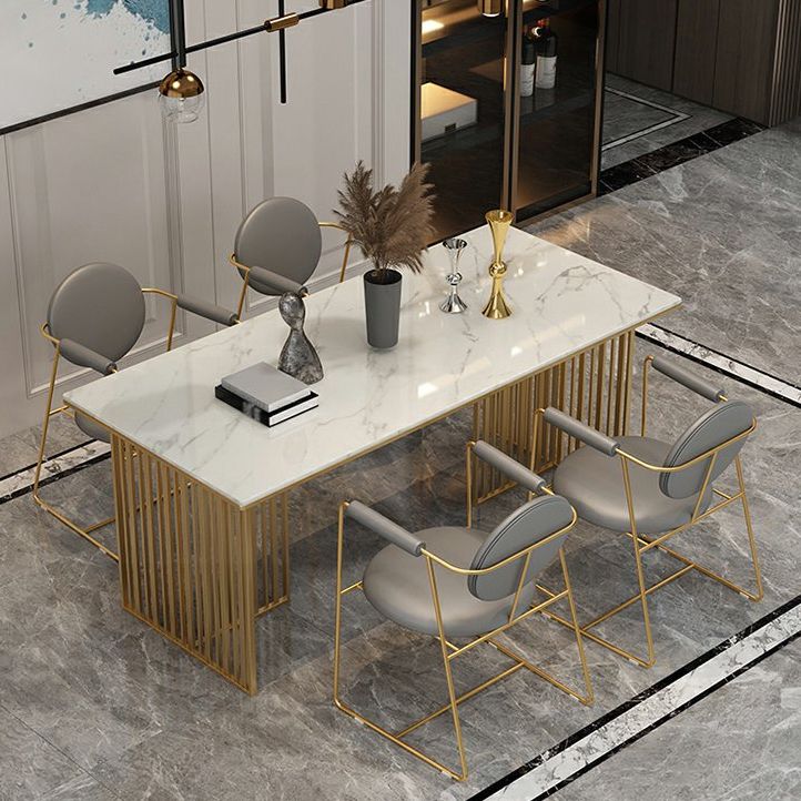 Luxury 1/5 Pieces Rectangle Dining Set Sintered Stone Dining Table with Leather Chairs