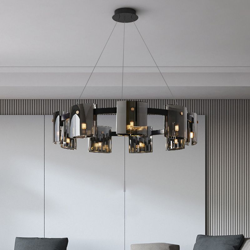 Modern Minimalism Pendant Light Metal Geometric Chandelier with Glass Shade