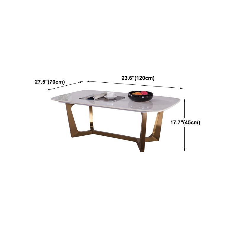 White Marble Top Coffee Table with Golden Steel Trestle Base