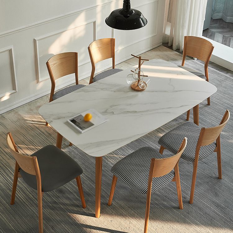 Mesa moderna de mediados de siglo de madera maciza, mesa rectangular de piedra sinterizada con 4 patas