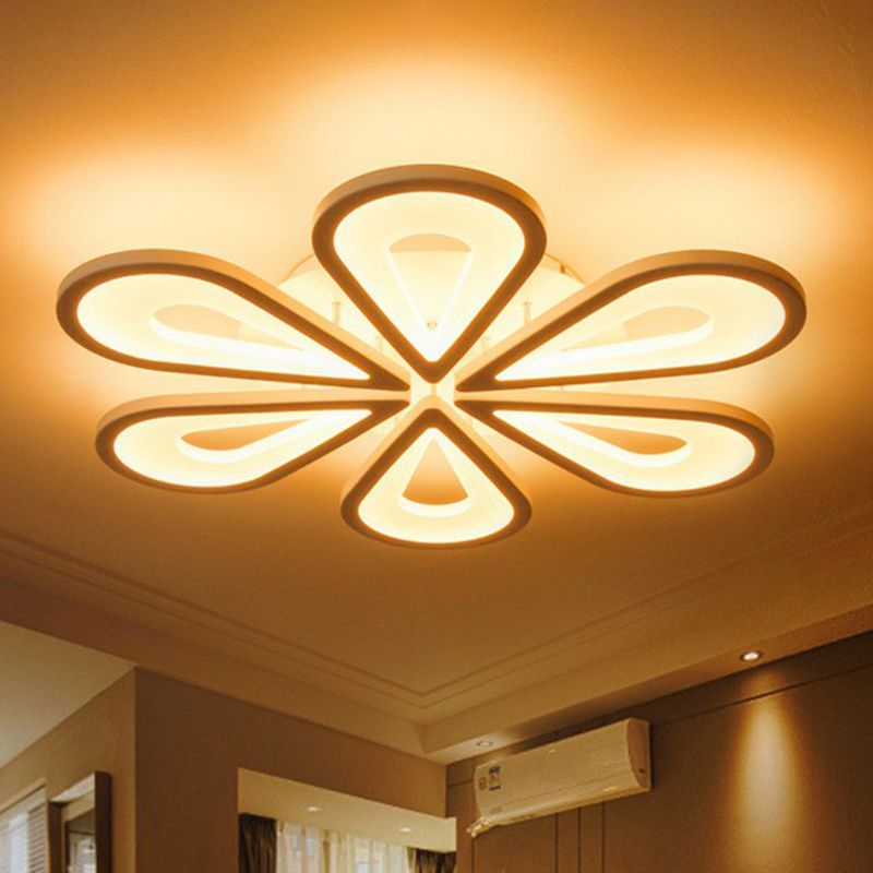 Flower LED Semi Flush Modern Acrylic Living Room Flush Ceiling Light Fixture in White