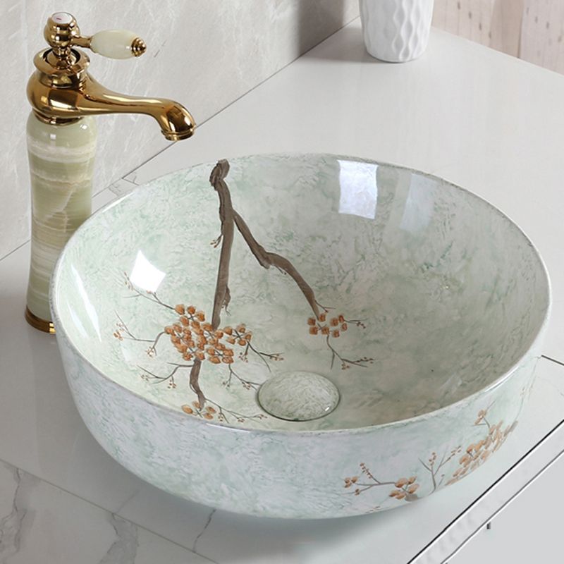 Traditional Bathroom Sink with Single Faucet Hole Porcelain Round Vessel