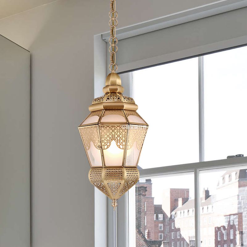 1-Bulb Metal Hanging Lamp Fixture Bohemia Style Brass Lantern Living Room Ceiling Pendant Lamp