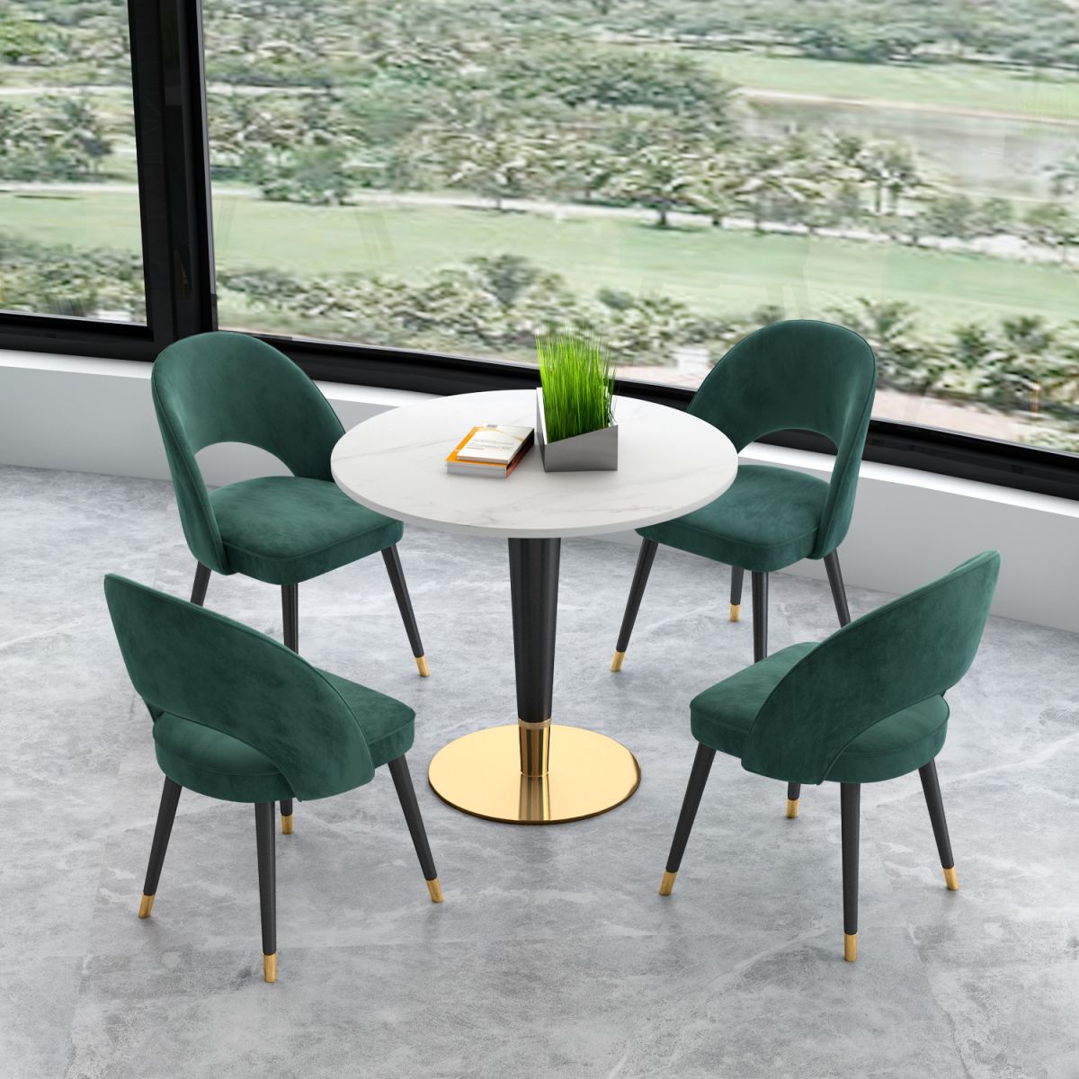 Minimalist Sintered Stone White Dining Table Round Shape Dining Table with Pedestal Base