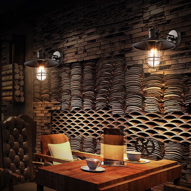 Geometric Shape Metal Wall Lighting Industrial Style Single Light Wall Mounted in Black