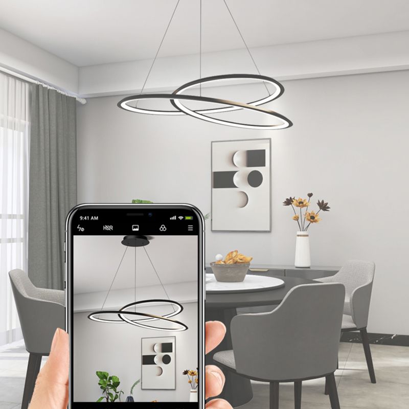 Metal Modern Chandelier Linear 1 Light LED Hanging Light in Black for Restaurant