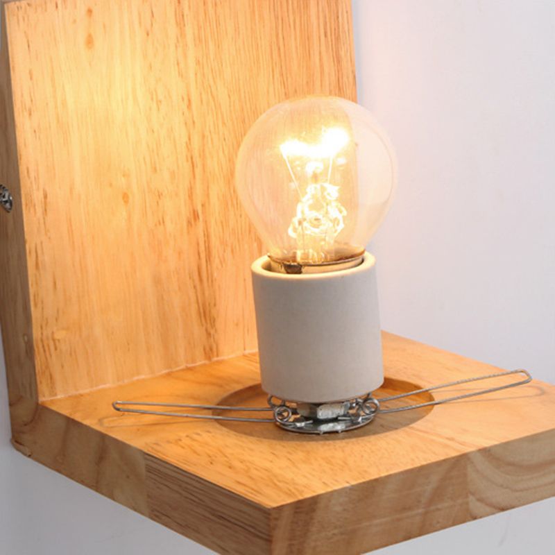Nordic Style Squared Wall Sconce Lighting Wooden Bedroom Wall Light Sconce in White