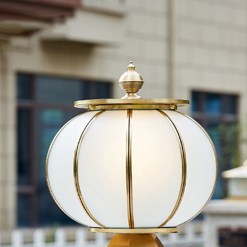 Round Shape Metal Solar Pillar Lamp Modern Style 1 Light Outdoor Light