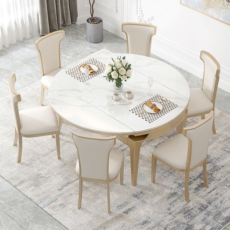 Contemporary 1/2/5/7 Pieces Furniture Round Stone Dining Set in White
