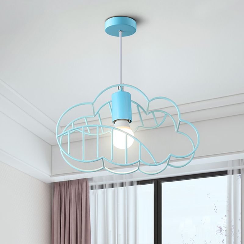 Creative Cloud Frame Metal Hanging Deckenleuchte Einer Glühbirne Anhänger Licht in Blau mit runden Conopy