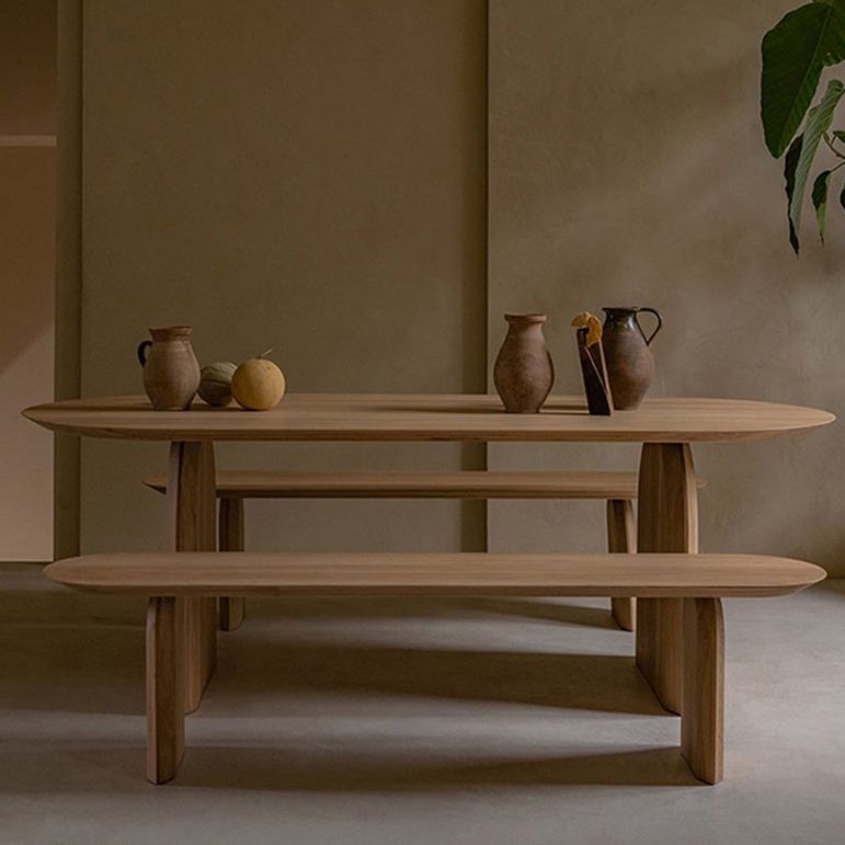 Modern Solid Wood Dining Table Oval Wooden Table with Double Pedestal for Restaurant